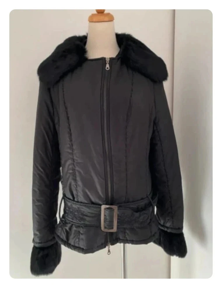 Manteau List Veste longue cintrée fausse fourrure noir Taille 46 (Italien)